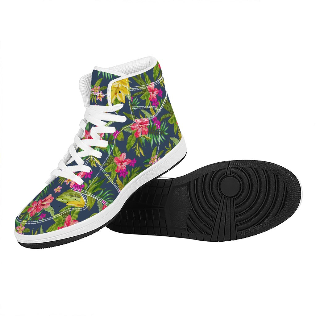 Aloha Hawaiian Flowers Pattern Print High Top Leather Sneakers
