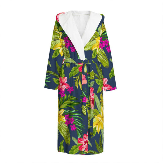 Aloha Hawaiian Flowers Pattern Print Hooded Bathrobe