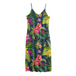 Aloha Hawaiian Flowers Pattern Print Jersey Midi Cami Dress
