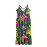 Aloha Hawaiian Flowers Pattern Print Jersey Midi Cami Dress