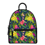 Aloha Hawaiian Flowers Pattern Print Leather Backpack