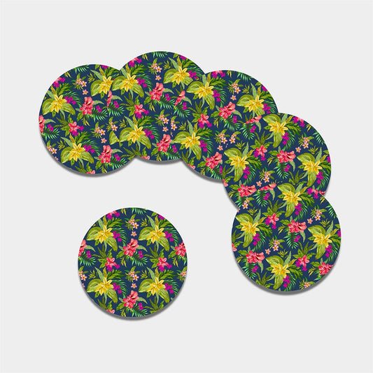 Aloha Hawaiian Flowers Pattern Print Leather Coaster Set