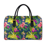 Aloha Hawaiian Flowers Pattern Print Leather Duffle Bag
