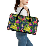 Aloha Hawaiian Flowers Pattern Print Leather Duffle Bag