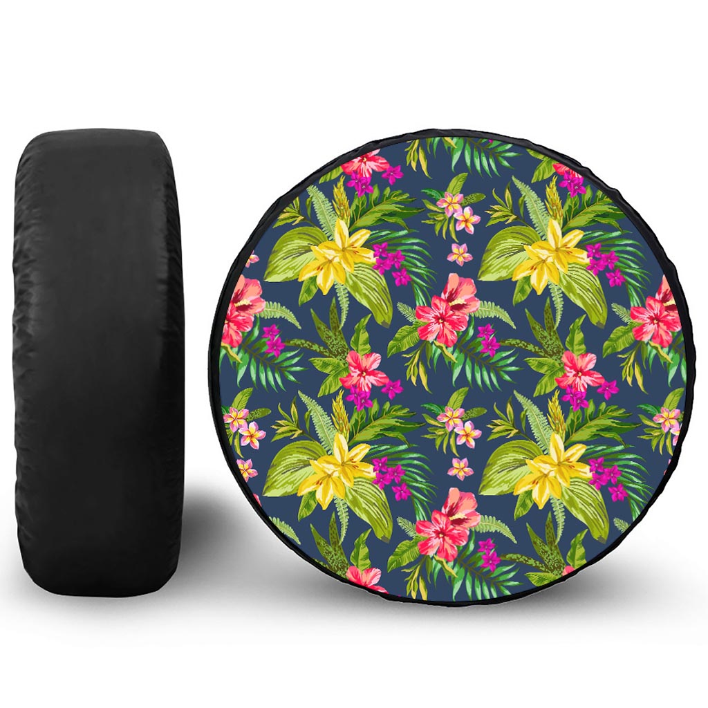 Aloha Hawaiian Flowers Pattern Print Leather Spare Tire Cover