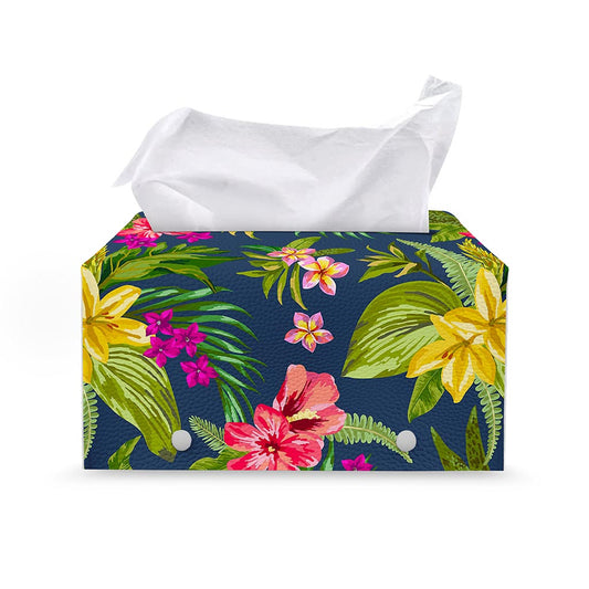 Aloha Hawaiian Flowers Pattern Print Leather Tissue Box Cover