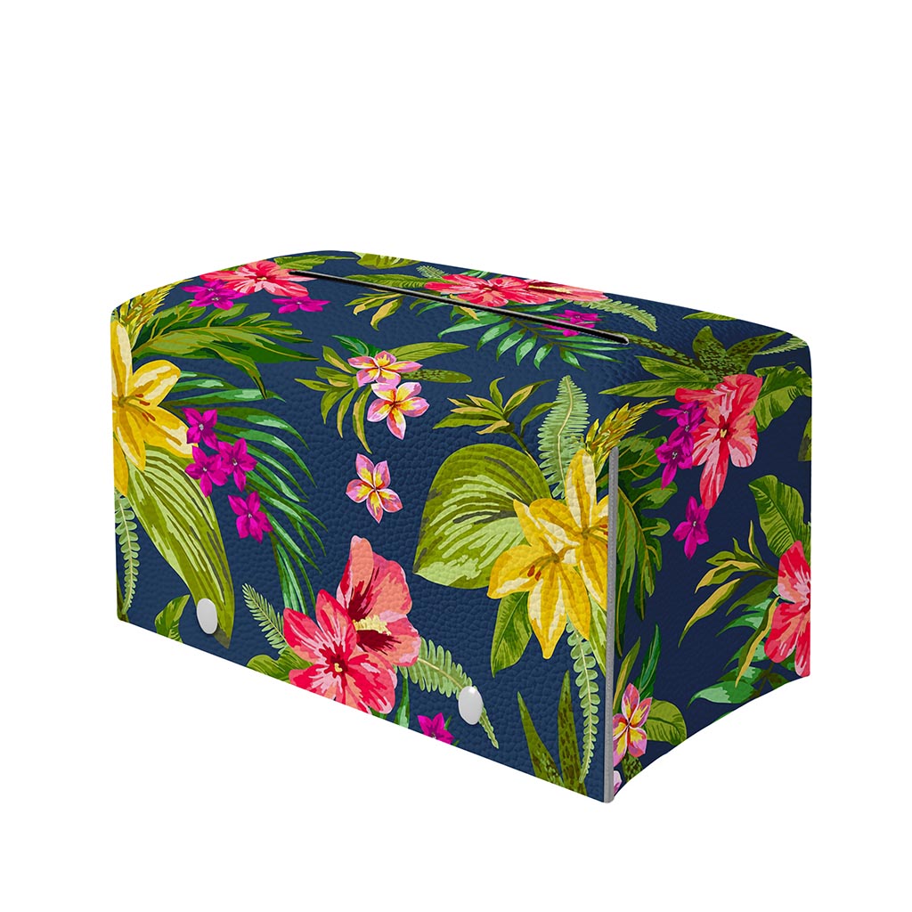 Aloha Hawaiian Flowers Pattern Print Leather Tissue Box Cover