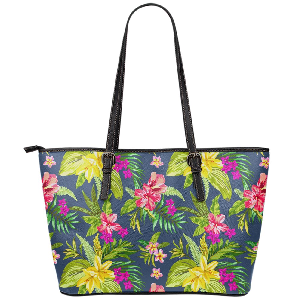 Aloha Hawaiian Flowers Pattern Print Leather Tote Bag