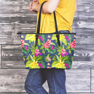 Aloha Hawaiian Flowers Pattern Print Leather Tote Bag