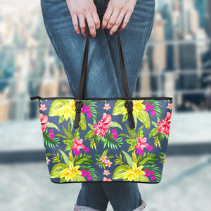 Aloha Hawaiian Flowers Pattern Print Leather Tote Bag