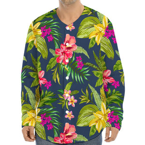 Aloha Hawaiian Flowers Pattern Print Long Sleeve Baseball Jersey