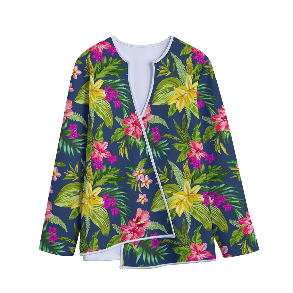 Aloha Hawaiian Flowers Pattern Print Long Sleeve Short Coat