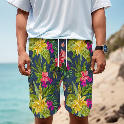Aloha Hawaiian Flowers Pattern Print Men's Cargo Shorts