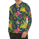 Aloha Hawaiian Flowers Pattern Print Men's Long Sleeve Rash Guard