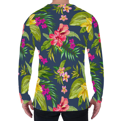 Aloha Hawaiian Flowers Pattern Print Men's Long Sleeve T-Shirt