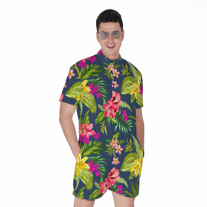 Aloha Hawaiian Flowers Pattern Print Men's Rompers