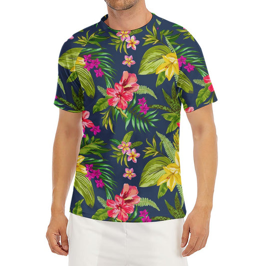 Aloha Hawaiian Flowers Pattern Print Men's Short Sleeve Rash Guard