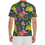 Aloha Hawaiian Flowers Pattern Print Men's Short Sleeve Rash Guard