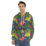 Aloha Hawaiian Flowers Pattern Print Men's Velvet Pullover Hoodie