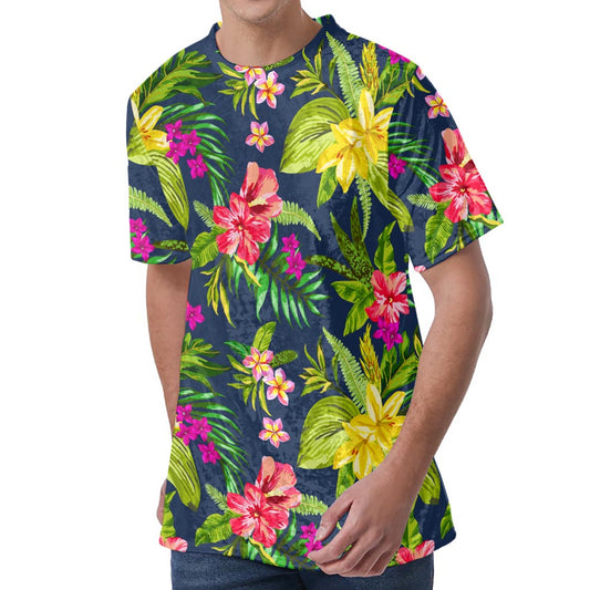 Aloha Hawaiian Flowers Pattern Print Men's Velvet T-Shirt