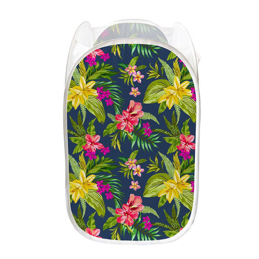 Aloha Hawaiian Flowers Pattern Print Mesh Laundry Hamper