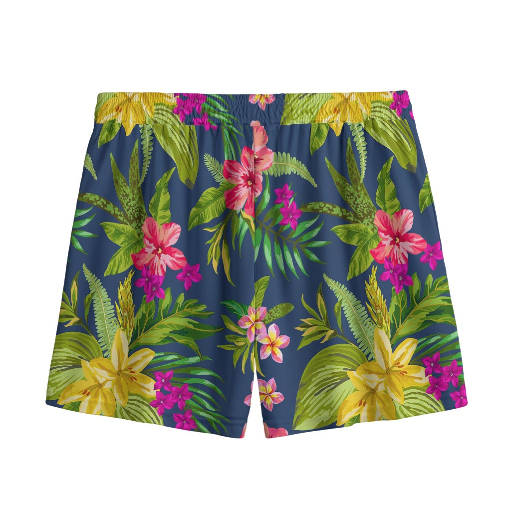 Aloha Hawaiian Flowers Pattern Print Mesh Shorts