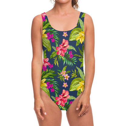 Aloha Hawaiian Flowers Pattern Print One Piece Swimsuit