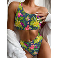 Aloha Hawaiian Flowers Pattern Print One Shoulder Bikini Set