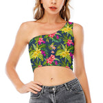 Aloha Hawaiian Flowers Pattern Print One Shoulder Crop Top
