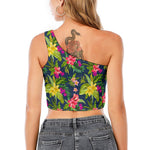 Aloha Hawaiian Flowers Pattern Print One Shoulder Crop Top