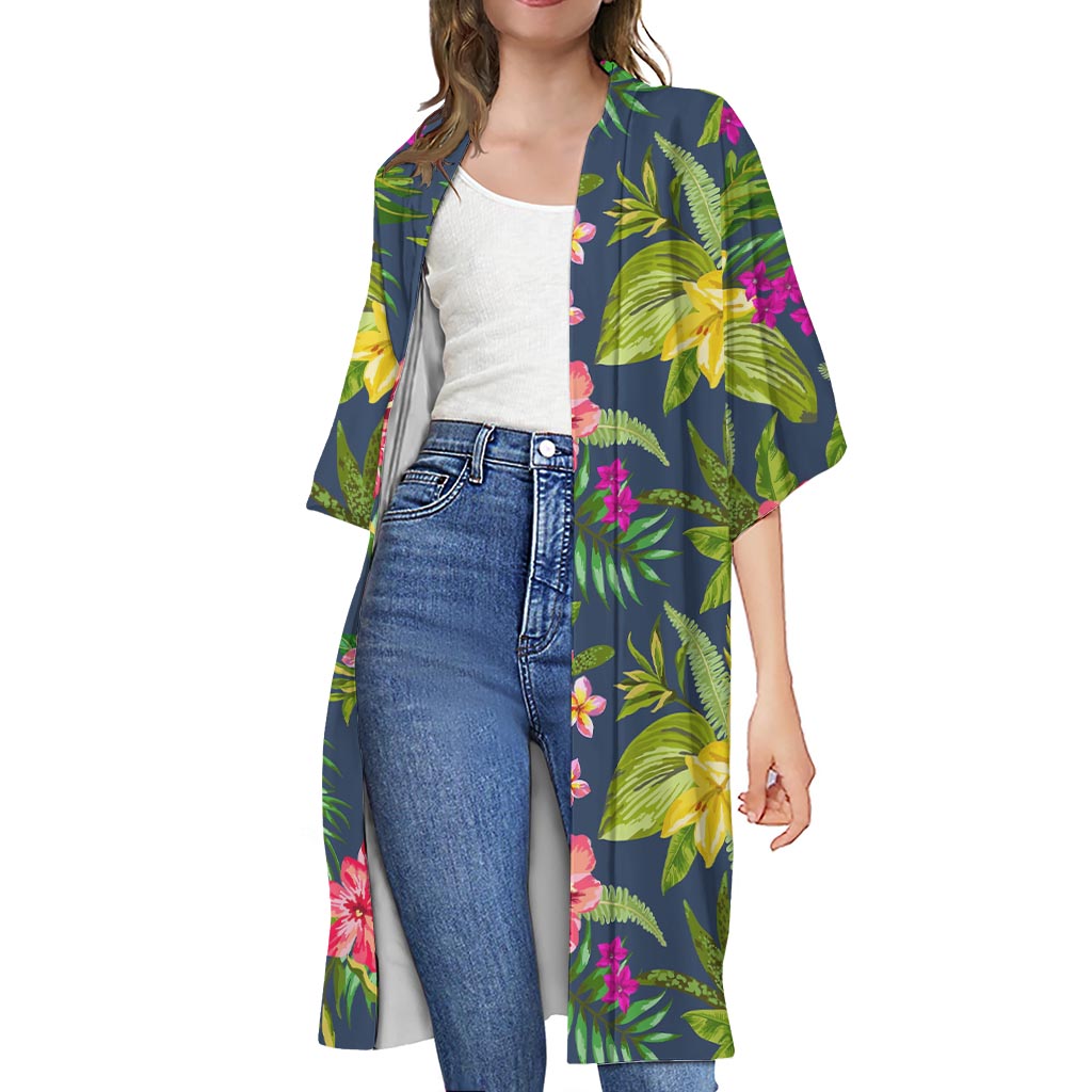 Aloha Hawaiian Flowers Pattern Print Open Front Beach Cover Up