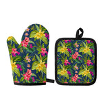Aloha Hawaiian Flowers Pattern Print Oven Mitt And Pot Holder Set