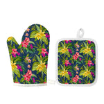 Aloha Hawaiian Flowers Pattern Print Oven Mitt And Pot Holder Set