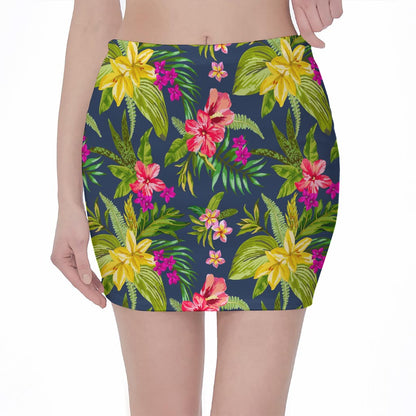 Aloha Hawaiian Flowers Pattern Print Pencil Mini Skirt