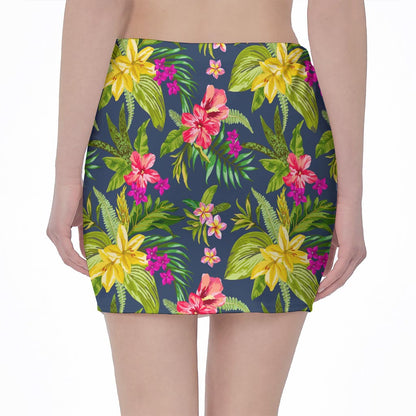 Aloha Hawaiian Flowers Pattern Print Pencil Mini Skirt
