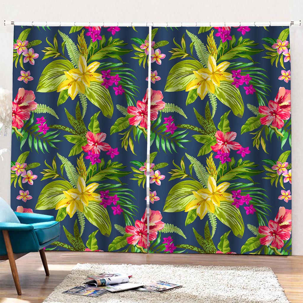 Aloha Hawaiian Flowers Pattern Print Pencil Pleat Curtains