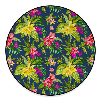 Aloha Hawaiian Flowers Pattern Print Round Floor Mat
