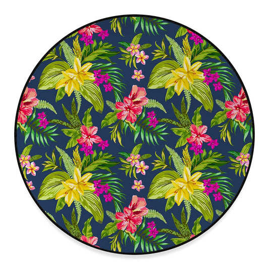 Aloha Hawaiian Flowers Pattern Print Round Floor Mat