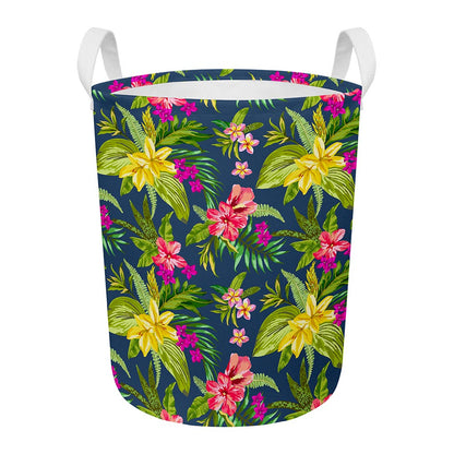 Aloha Hawaiian Flowers Pattern Print Round Laundry Basket