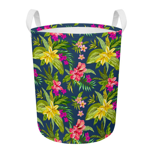 Aloha Hawaiian Flowers Pattern Print Round Laundry Basket