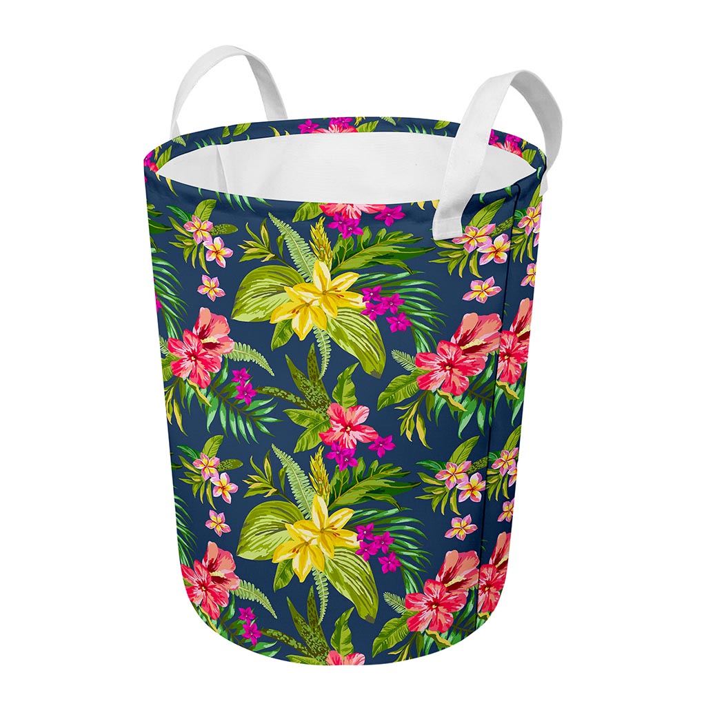 Aloha Hawaiian Flowers Pattern Print Round Laundry Basket