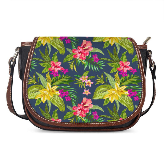 Aloha Hawaiian Flowers Pattern Print Saddle Bag