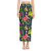 Aloha Hawaiian Flowers Pattern Print Side Slit Maxi Skirt