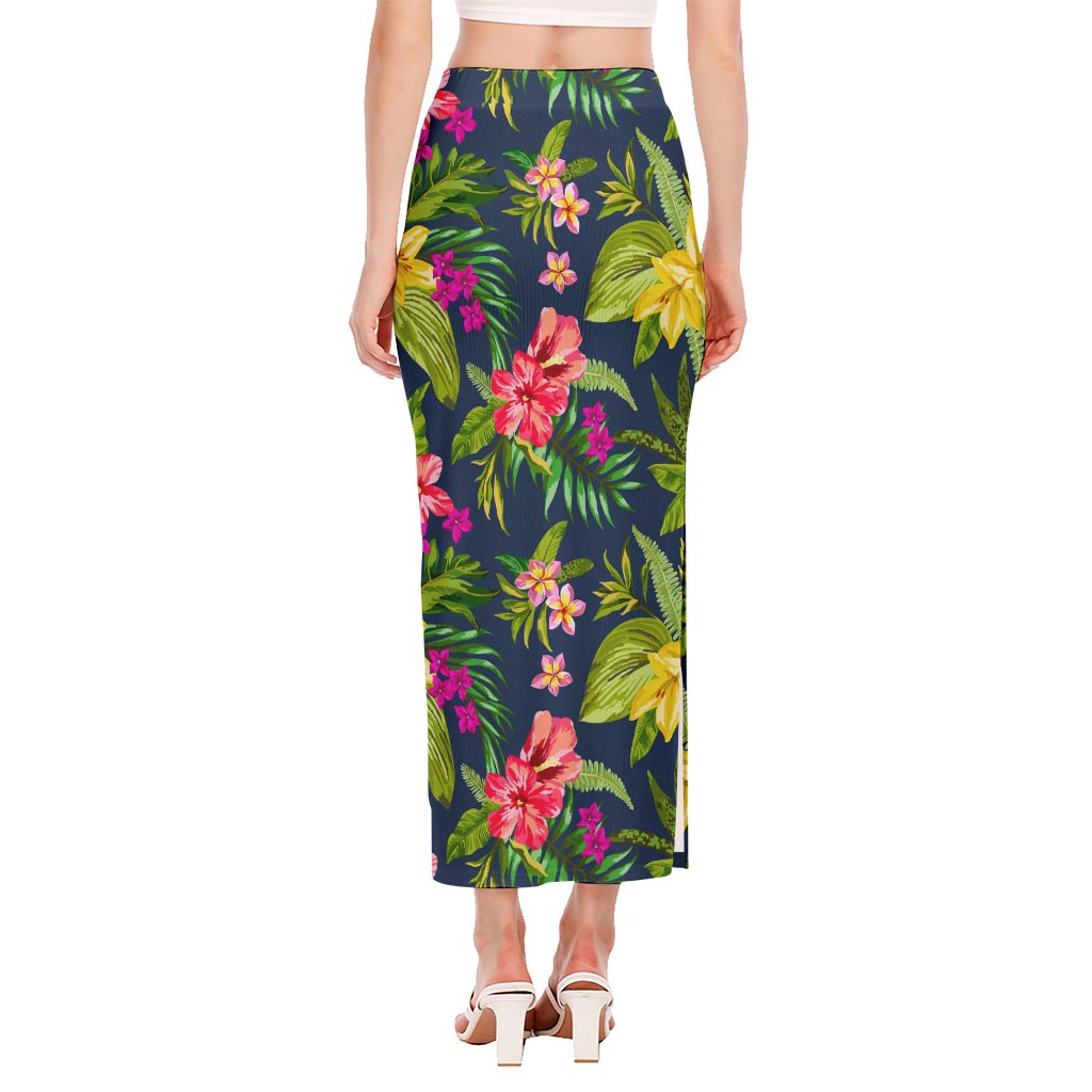 Aloha Hawaiian Flowers Pattern Print Side Slit Maxi Skirt