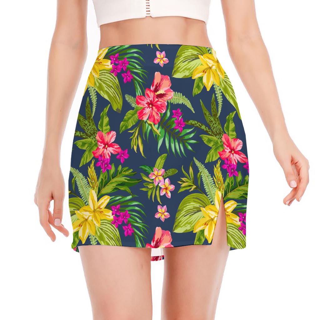 Aloha Hawaiian Flowers Pattern Print Side Slit Mini Skirt