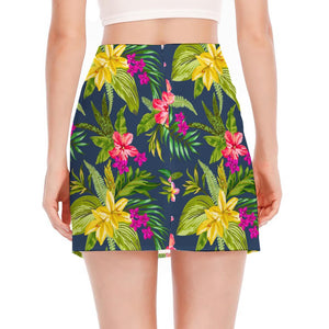 Aloha Hawaiian Flowers Pattern Print Side Slit Mini Skirt