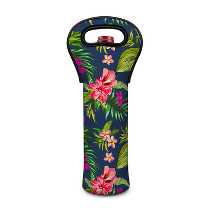 Aloha Hawaiian Flowers Pattern Print Single Neoprene Wine Tote