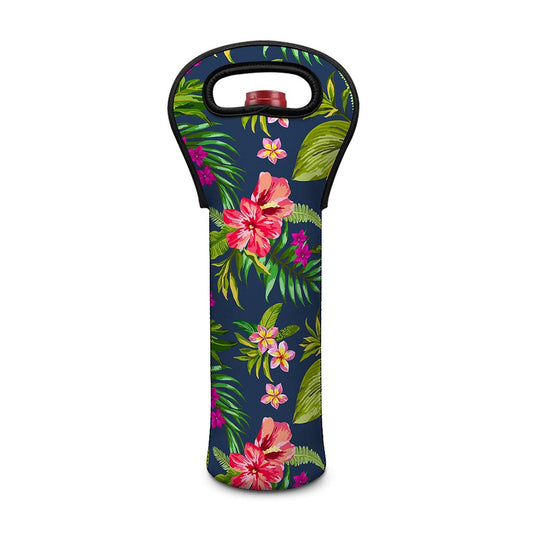 Aloha Hawaiian Flowers Pattern Print Single Neoprene Wine Tote