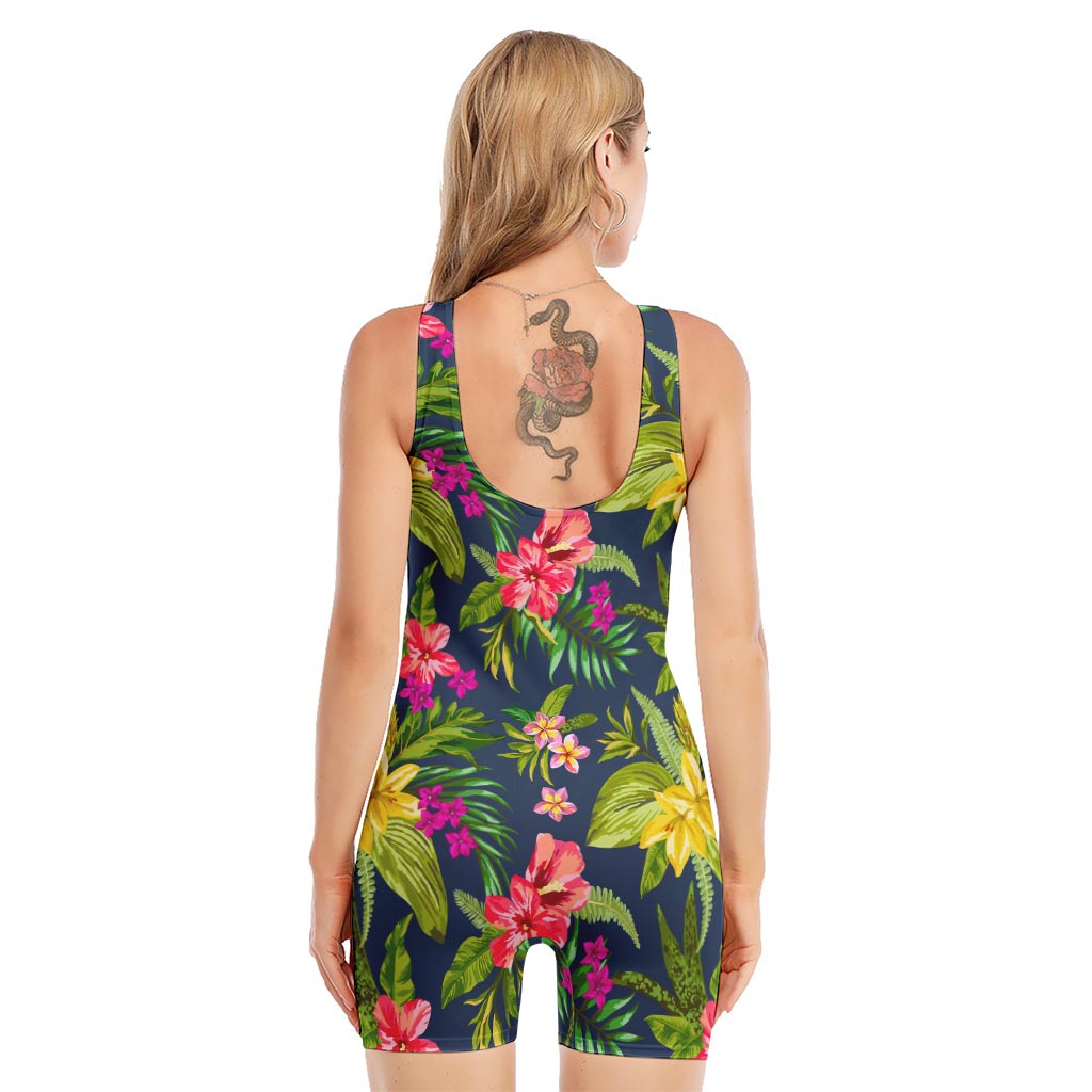 Aloha Hawaiian Flowers Pattern Print Sleeveless One Piece Swimsuit