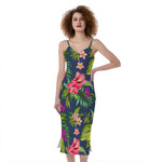 Aloha Hawaiian Flowers Pattern Print Slim Fit Midi Cami Dress